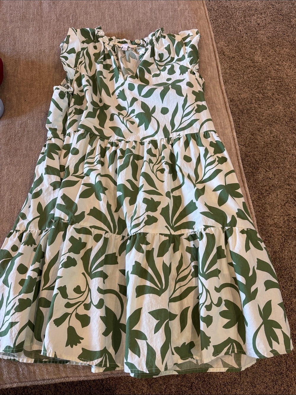 Time and Tru Green and White Botanical Print Dress